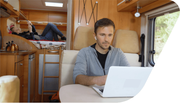 couple online in an RV couple online in an RV
